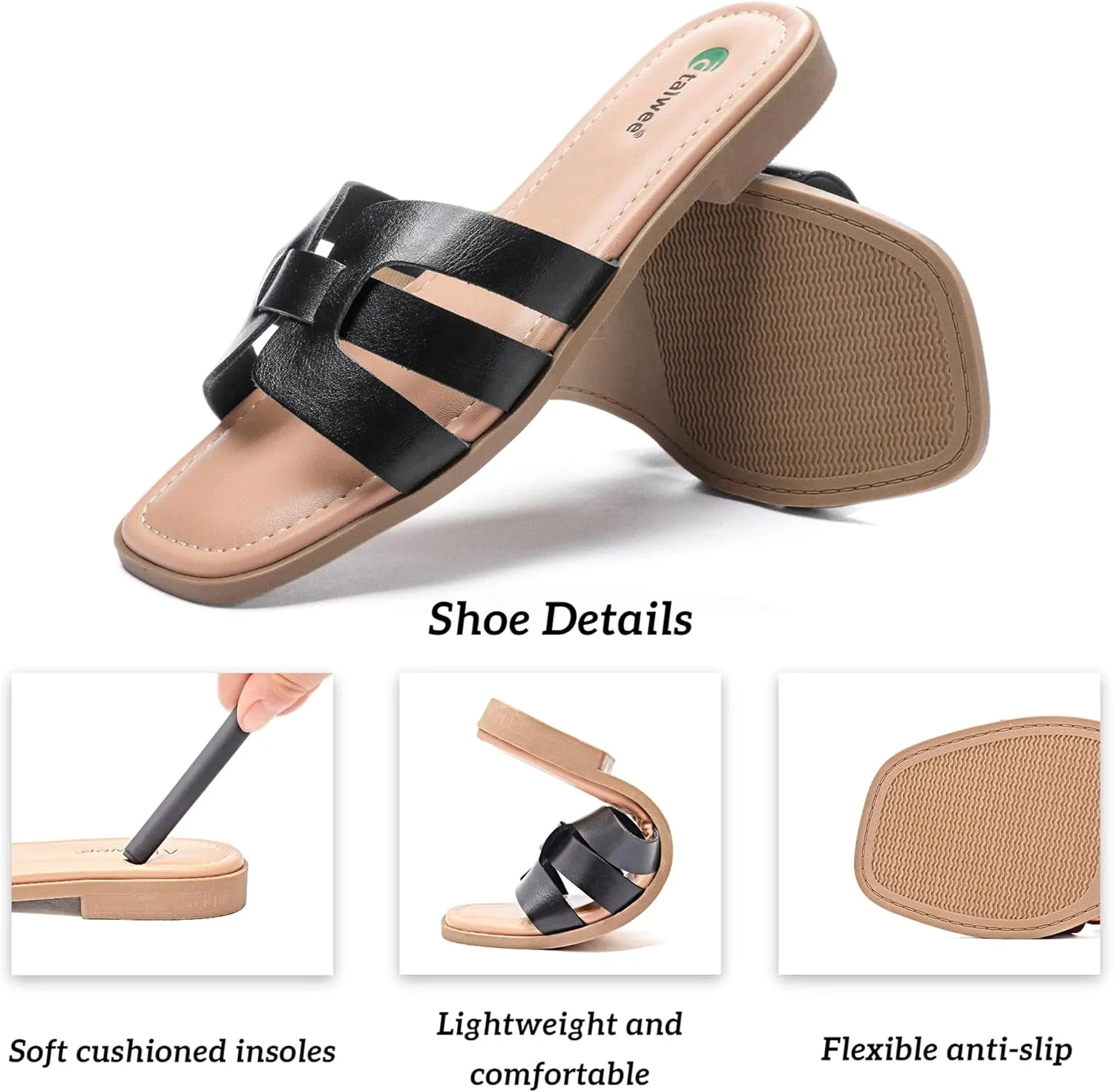 Ataiwee Women's Flat Slide Sandals - Fashionable Braided Elegant Cross Strap Flat Summer Sandals.