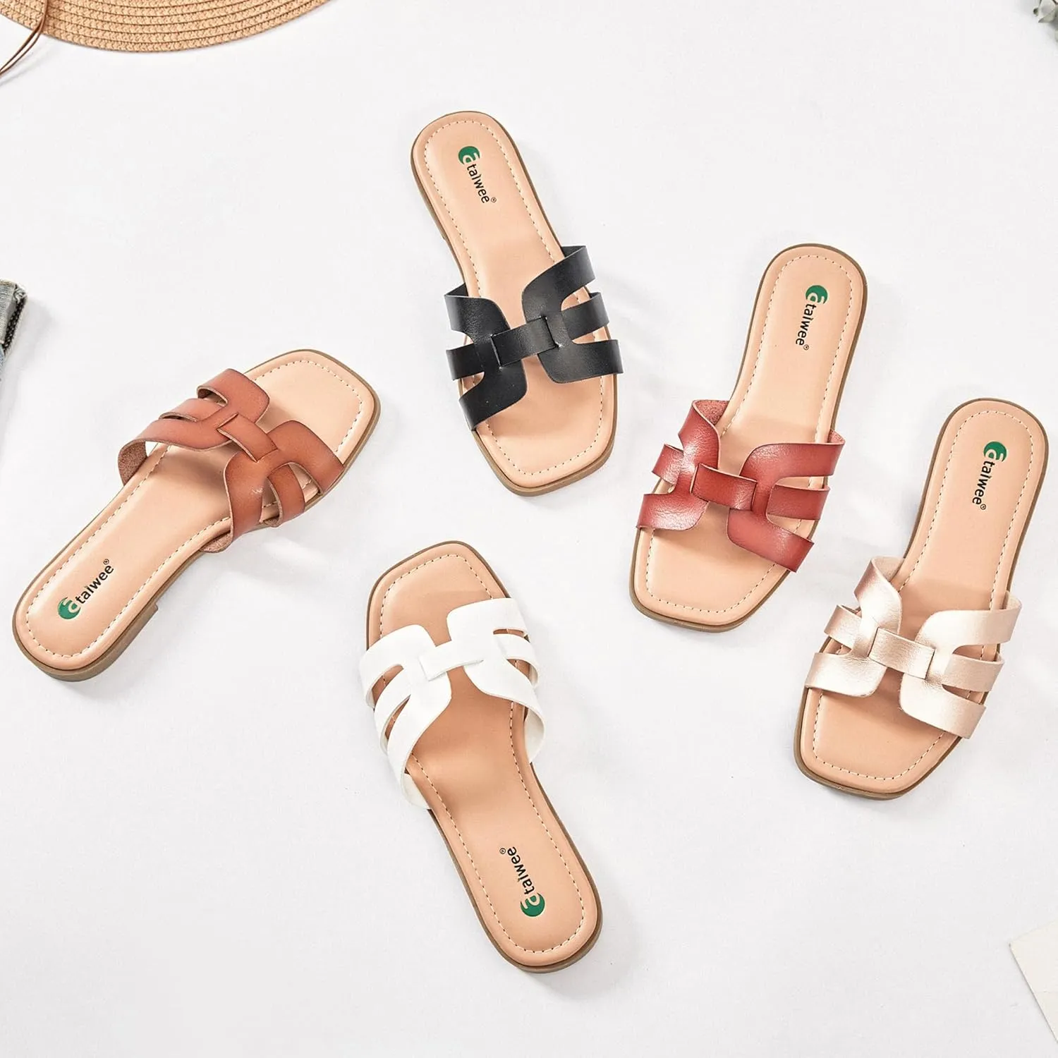 Ataiwee Women's Flat Slide Sandals - Fashionable Braided Elegant Cross Strap Flat Summer Sandals.