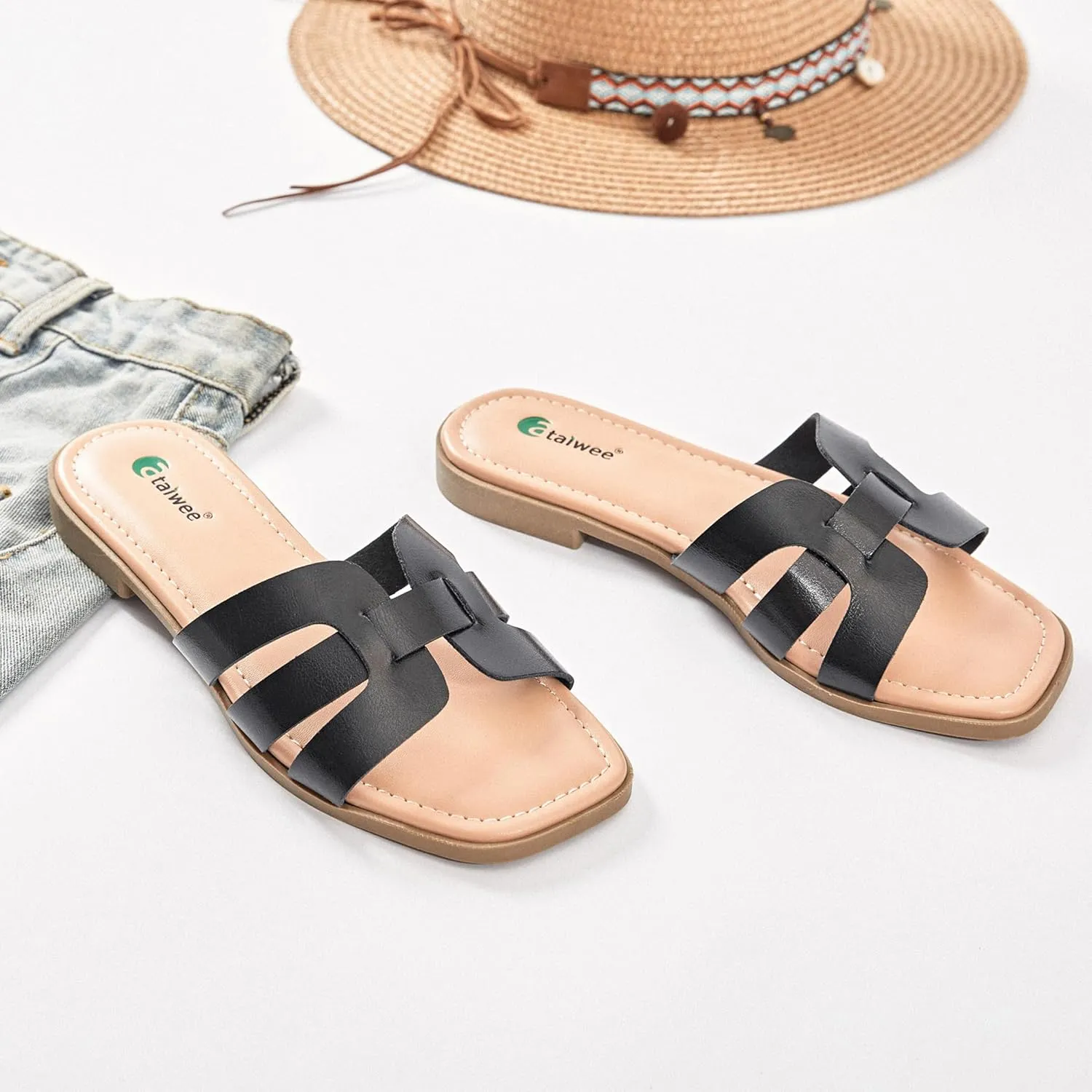 Ataiwee Women's Flat Slide Sandals - Fashionable Braided Elegant Cross Strap Flat Summer Sandals.