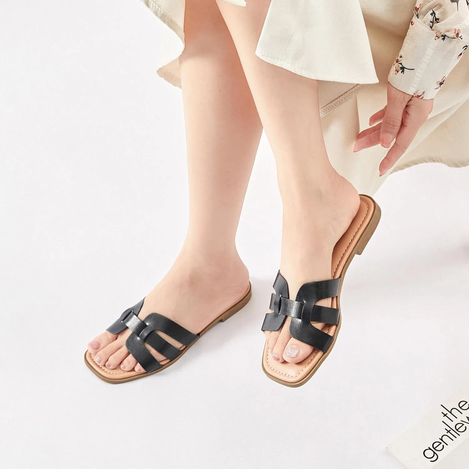 Ataiwee Women's Flat Slide Sandals - Fashionable Braided Elegant Cross Strap Flat Summer Sandals.