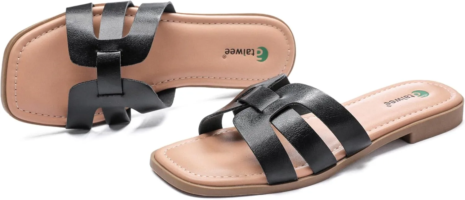 Ataiwee Women's Flat Slide Sandals - Fashionable Braided Elegant Cross Strap Flat Summer Sandals.