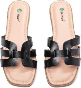 Ataiwee Women's Flat Slide Sandals - Fashionable Braided Elegant Cross Strap Flat Summer Sandals.