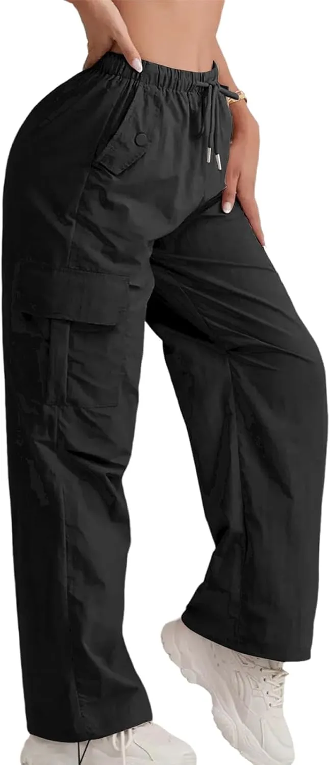 Cargo Pants for Women Quick Drying High Waisted Hiking Pants Lightweight Relaxed fit Comfy Parachute Pant with Pockets