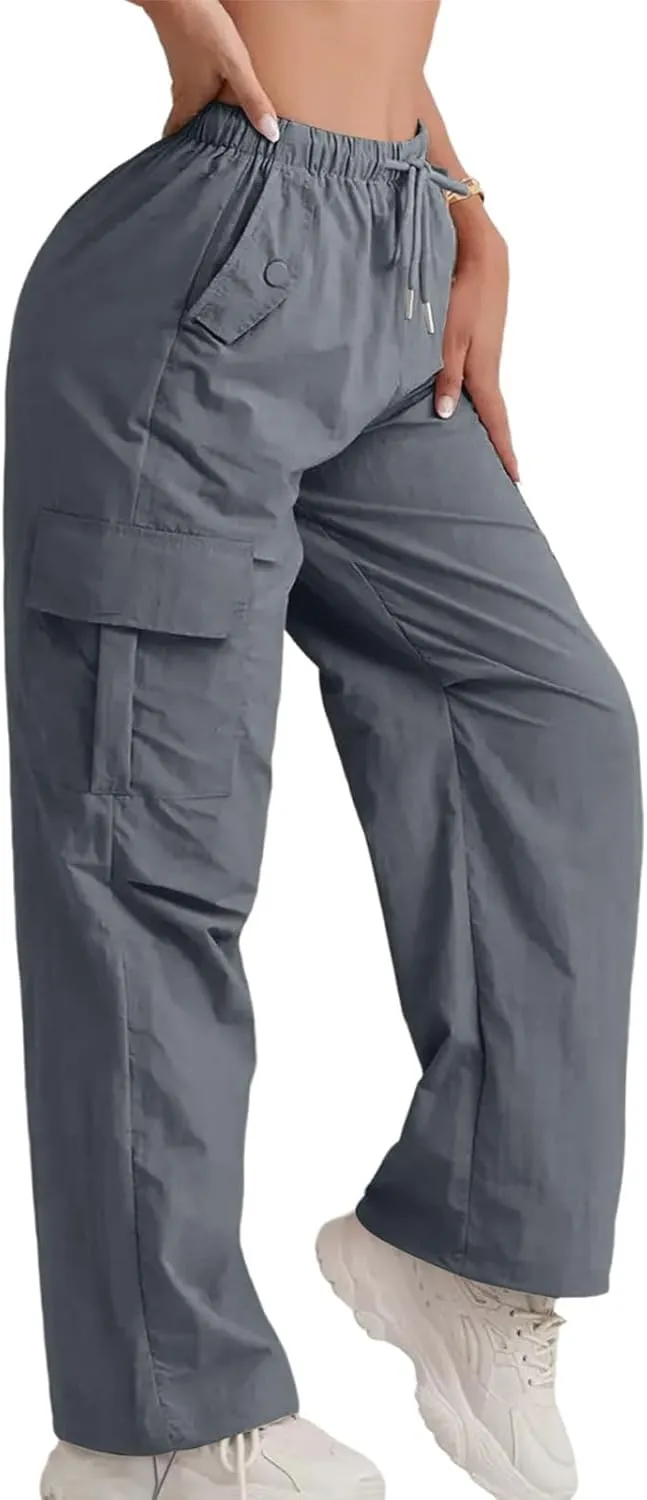 Cargo Pants for Women Quick Drying High Waisted Hiking Pants Lightweight Relaxed fit Comfy Parachute Pant with Pockets