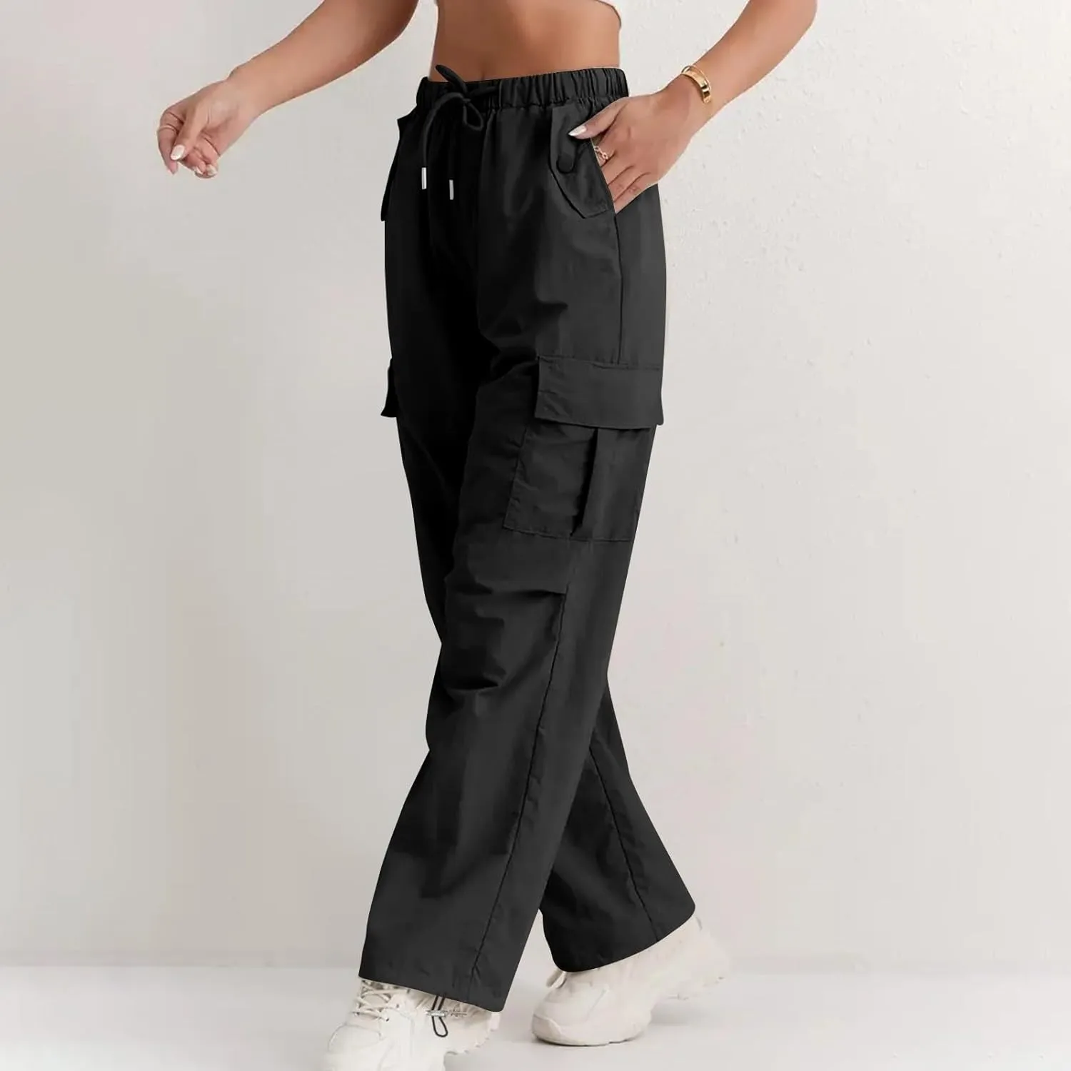 Cargo Pants for Women Quick Drying High Waisted Hiking Pants Lightweight Relaxed fit Comfy Parachute Pant with Pockets