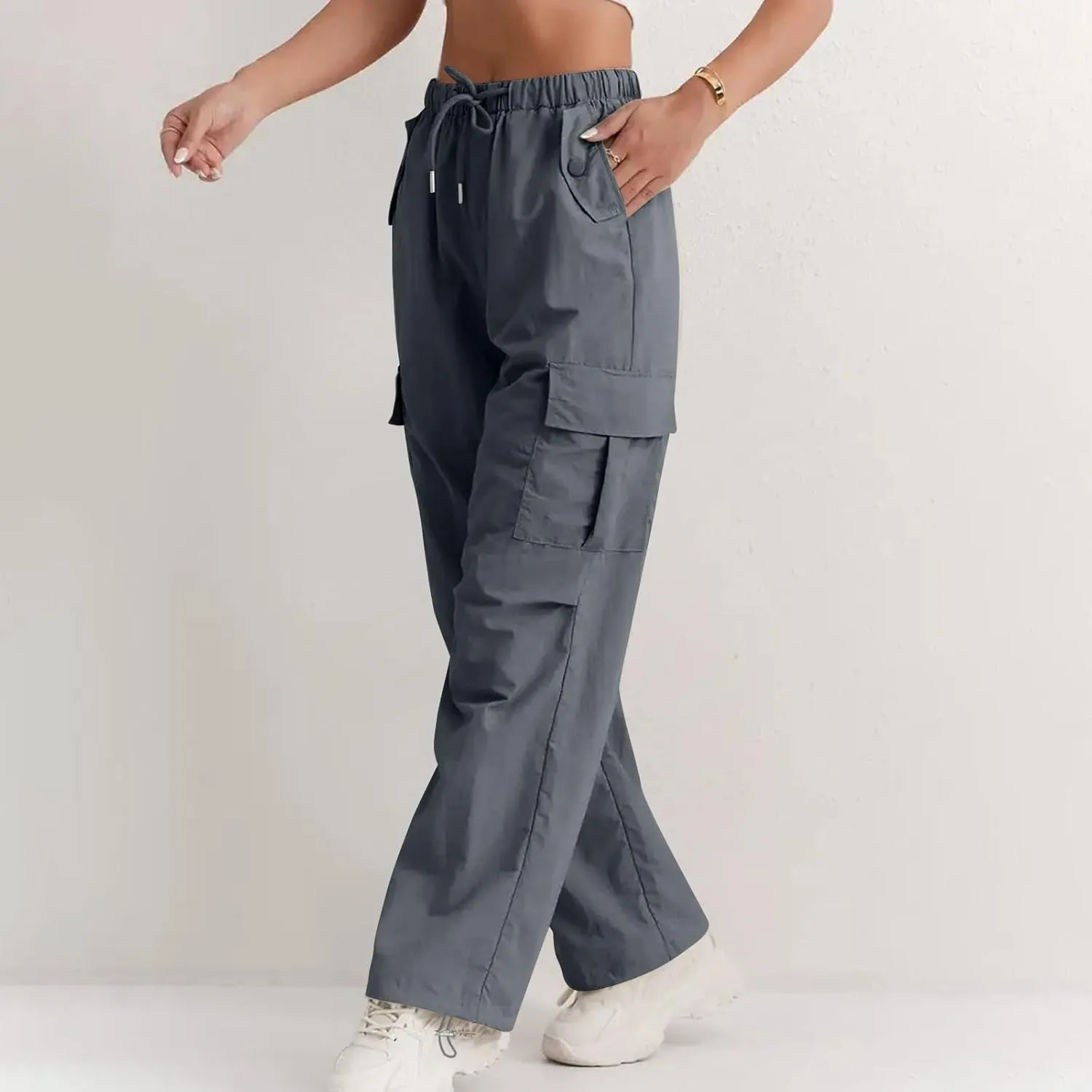 Cargo Pants for Women Quick Drying High Waisted Hiking Pants Lightweight Relaxed fit Comfy Parachute Pant with Pockets