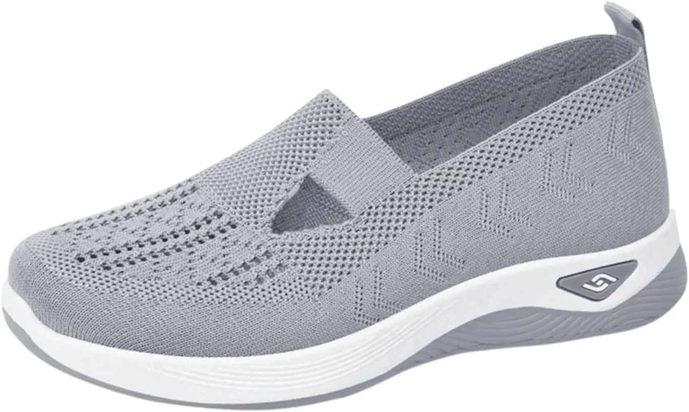Cathalem Women's Woven Orthopedic Breathable Soft Shoes Hands Free Slip in Sneakers Go Walking Slip on Diabetic Foam Shoes