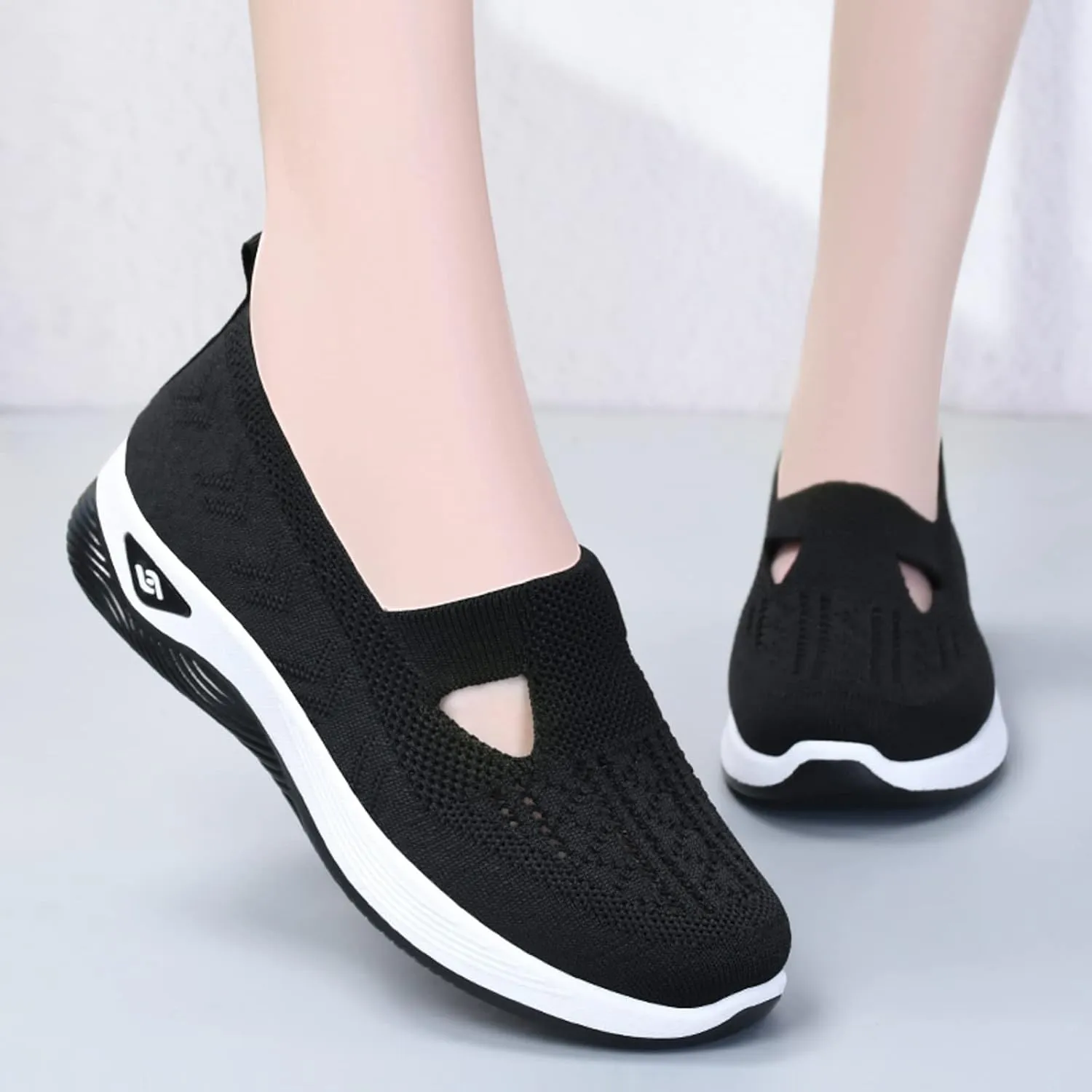 Cathalem Women's Woven Orthopedic Breathable Soft Shoes Hands Free Slip in Sneakers Go Walking Slip on Diabetic Foam Shoes
