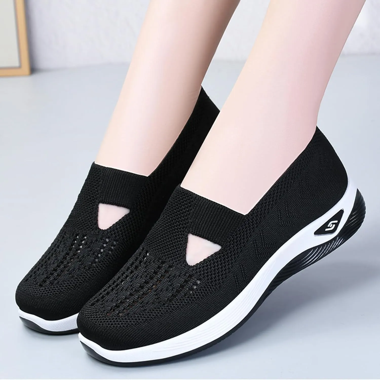 Cathalem Women's Woven Orthopedic Breathable Soft Shoes Hands Free Slip in Sneakers Go Walking Slip on Diabetic Foam Shoes