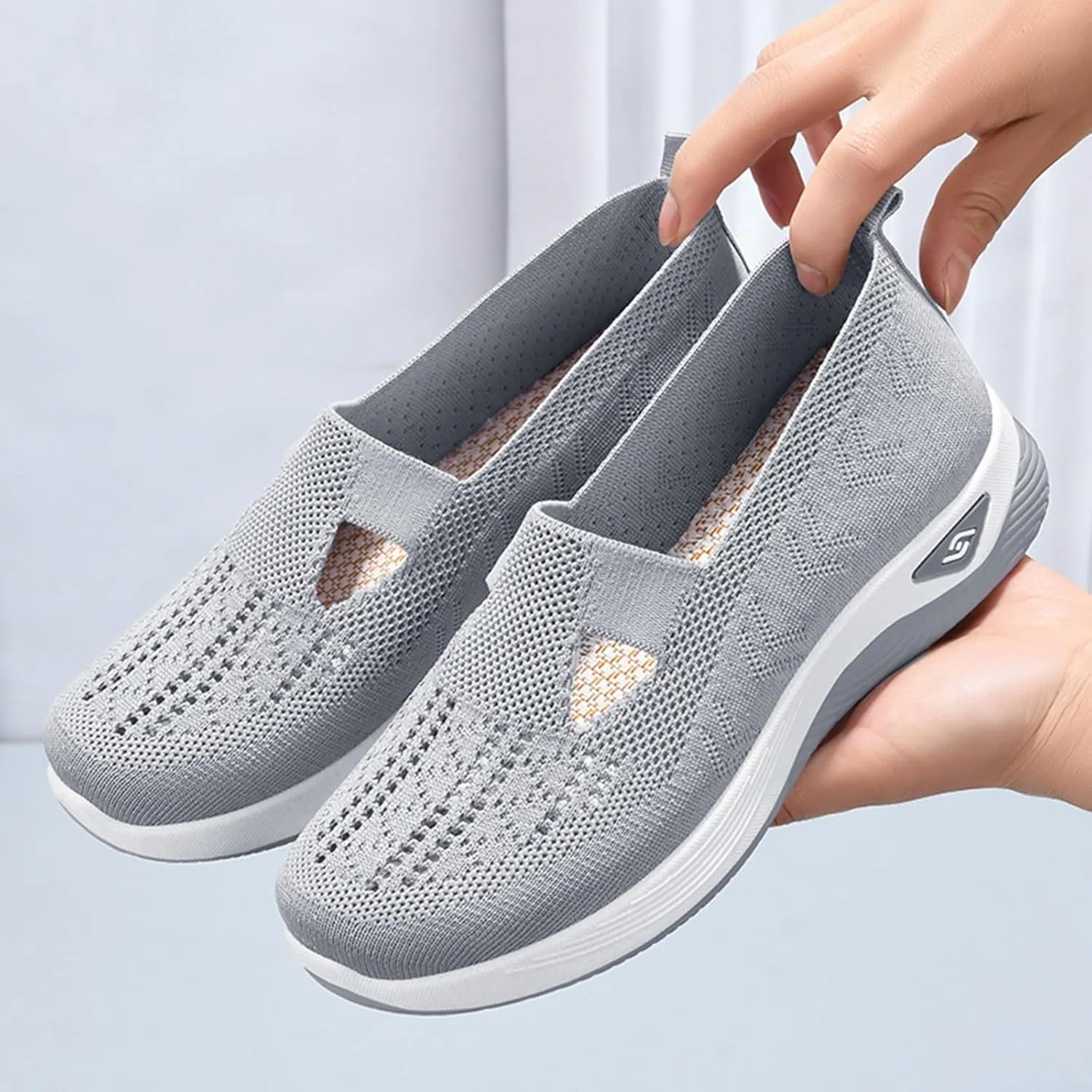 Cathalem Women's Woven Orthopedic Breathable Soft Shoes Hands Free Slip in Sneakers Go Walking Slip on Diabetic Foam Shoes