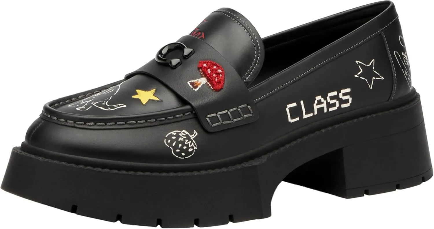 Coach Women's Leah Platform Loafer with Sketch Print, Charcoal/Black, 6.5