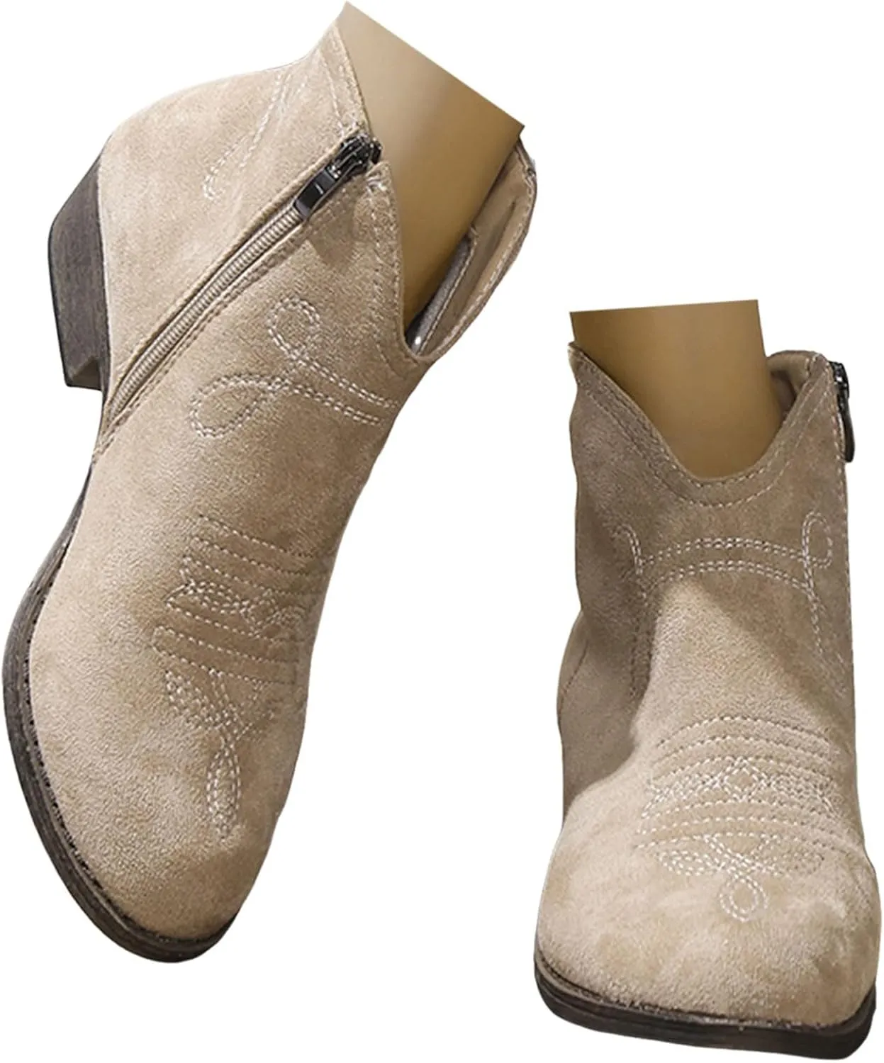 Cowboy Boots for Women Low Heel with Side Zippers Western Durable Cowgirl Boots Comfortable Women's Ankle Boots Booties