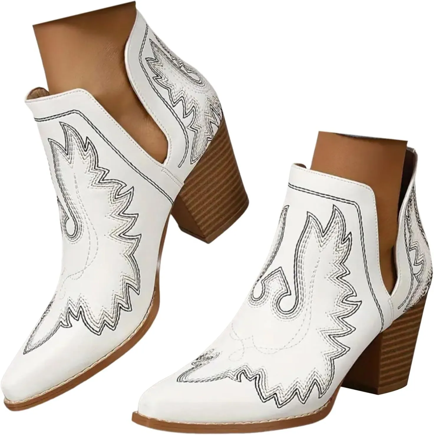 Cowboy Boots for Women Western Durable Cowboy Boots Comfortable Faux Leather Booties Stack Heel Ankle Style Cowgirl Boots