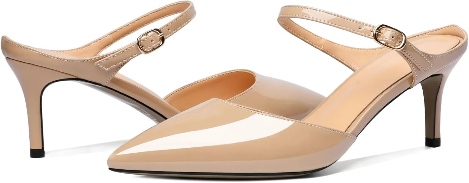 Joseywade Women Mules Low Kitten Heel Mules Slip On Heeled Sandals Cloesd Pointed Toe Dress Pumps Backless Dress Shoes 2.5 Inch