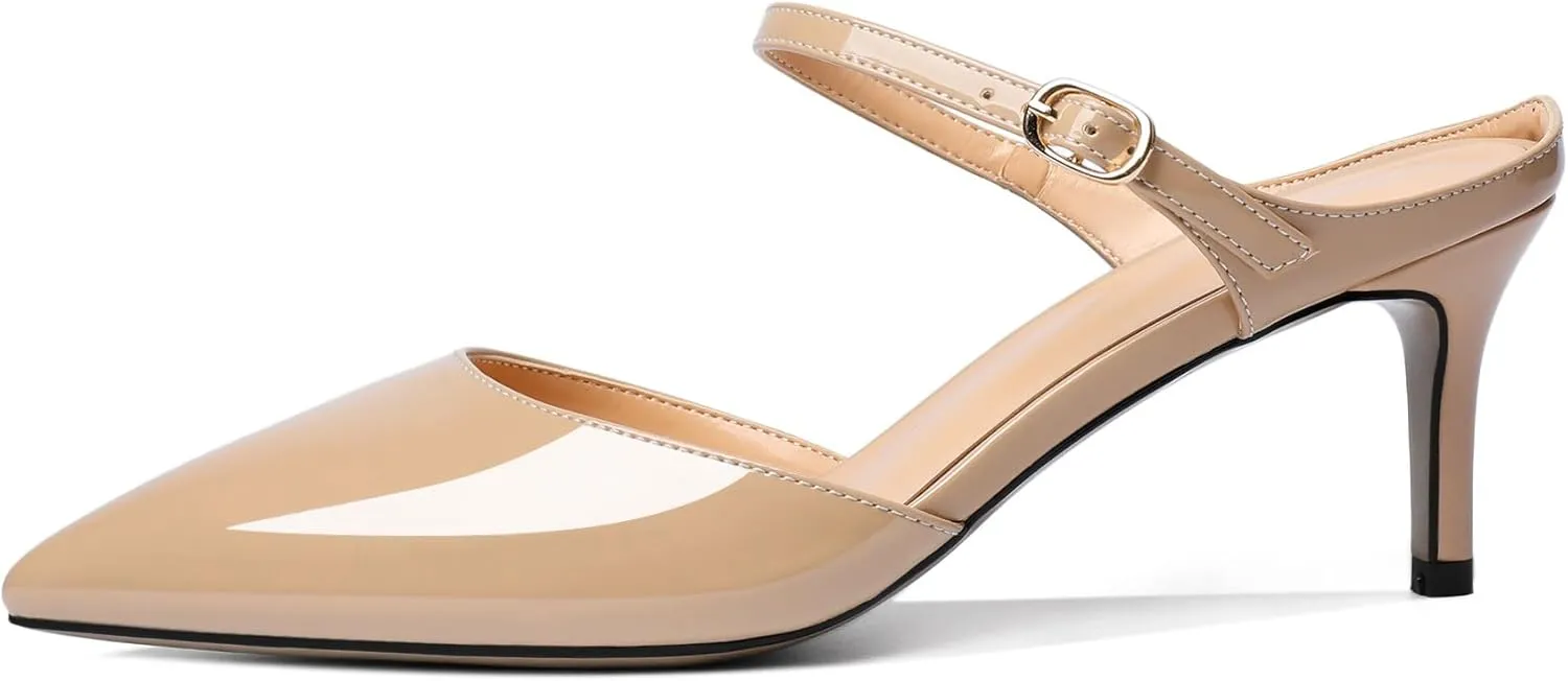 Joseywade Women Mules Low Kitten Heel Mules Slip On Heeled Sandals Cloesd Pointed Toe Dress Pumps Backless Dress Shoes 2.5 Inch