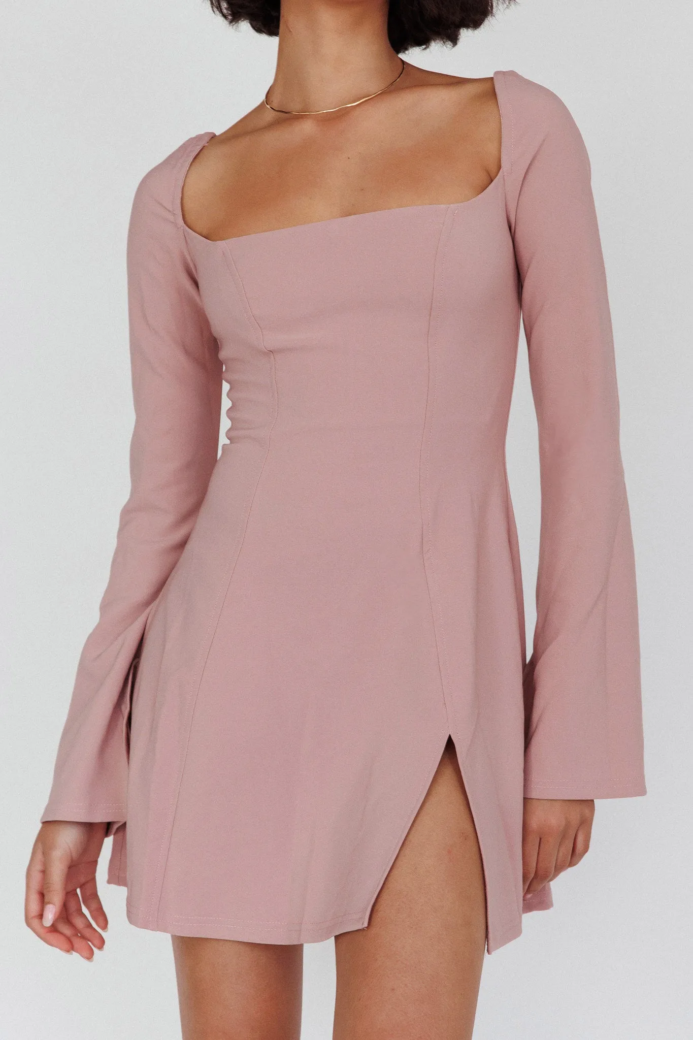 Kieran Long Sleeve A-Line Mini Dress Blush