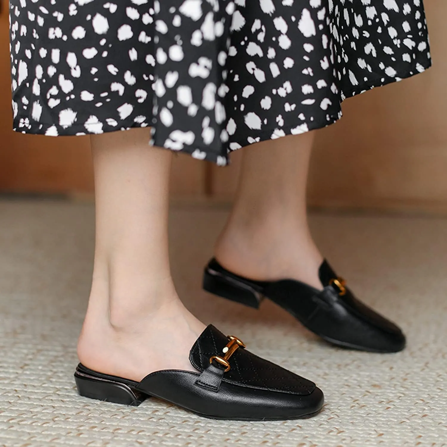 Minishion Summer Mules Shoes for Women Casual Heeled Loafers Slides