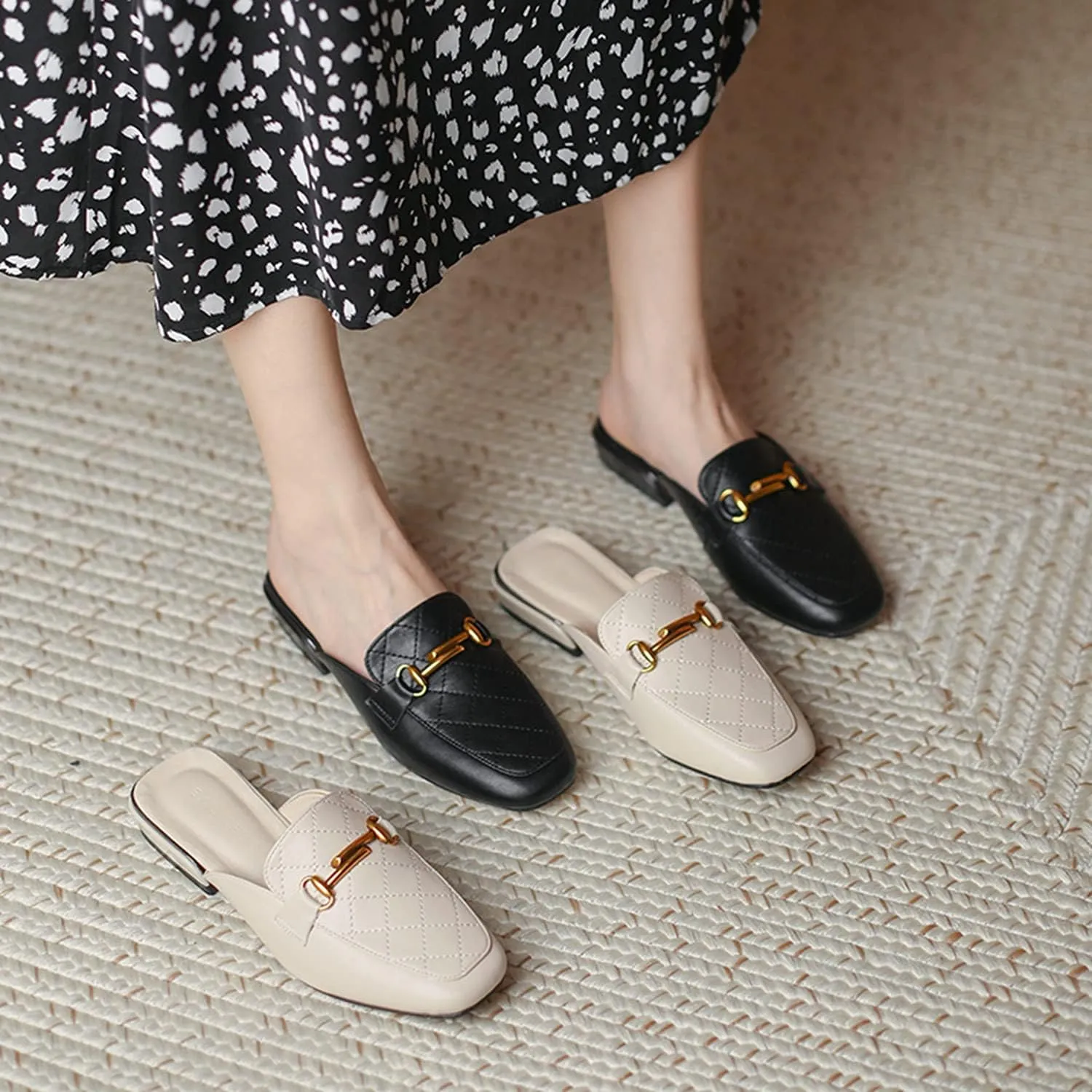 Minishion Summer Mules Shoes for Women Casual Heeled Loafers Slides