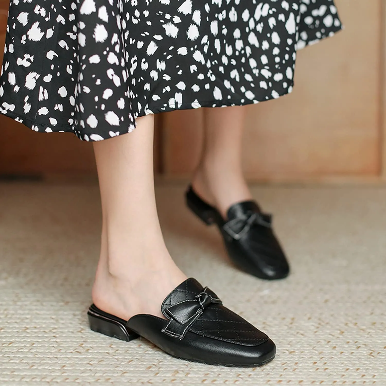 Minishion Summer Mules Shoes for Women Casual Heeled Loafers Slides