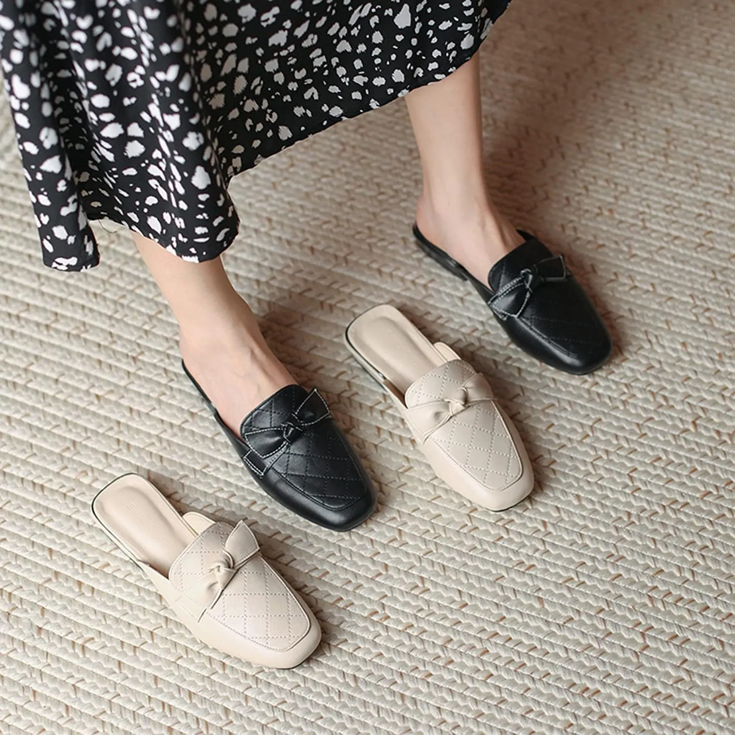 Minishion Summer Mules Shoes for Women Casual Heeled Loafers Slides