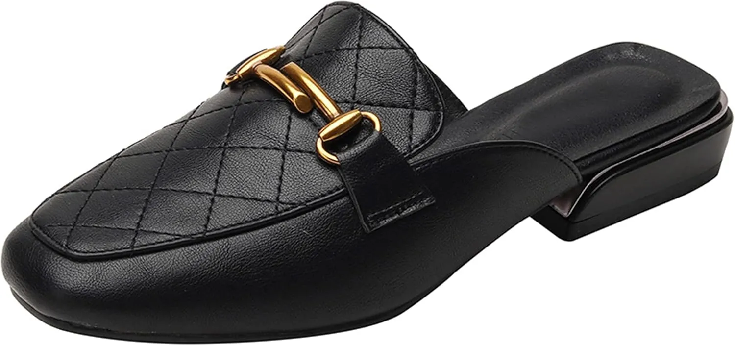 Minishion Summer Mules Shoes for Women Casual Heeled Loafers Slides
