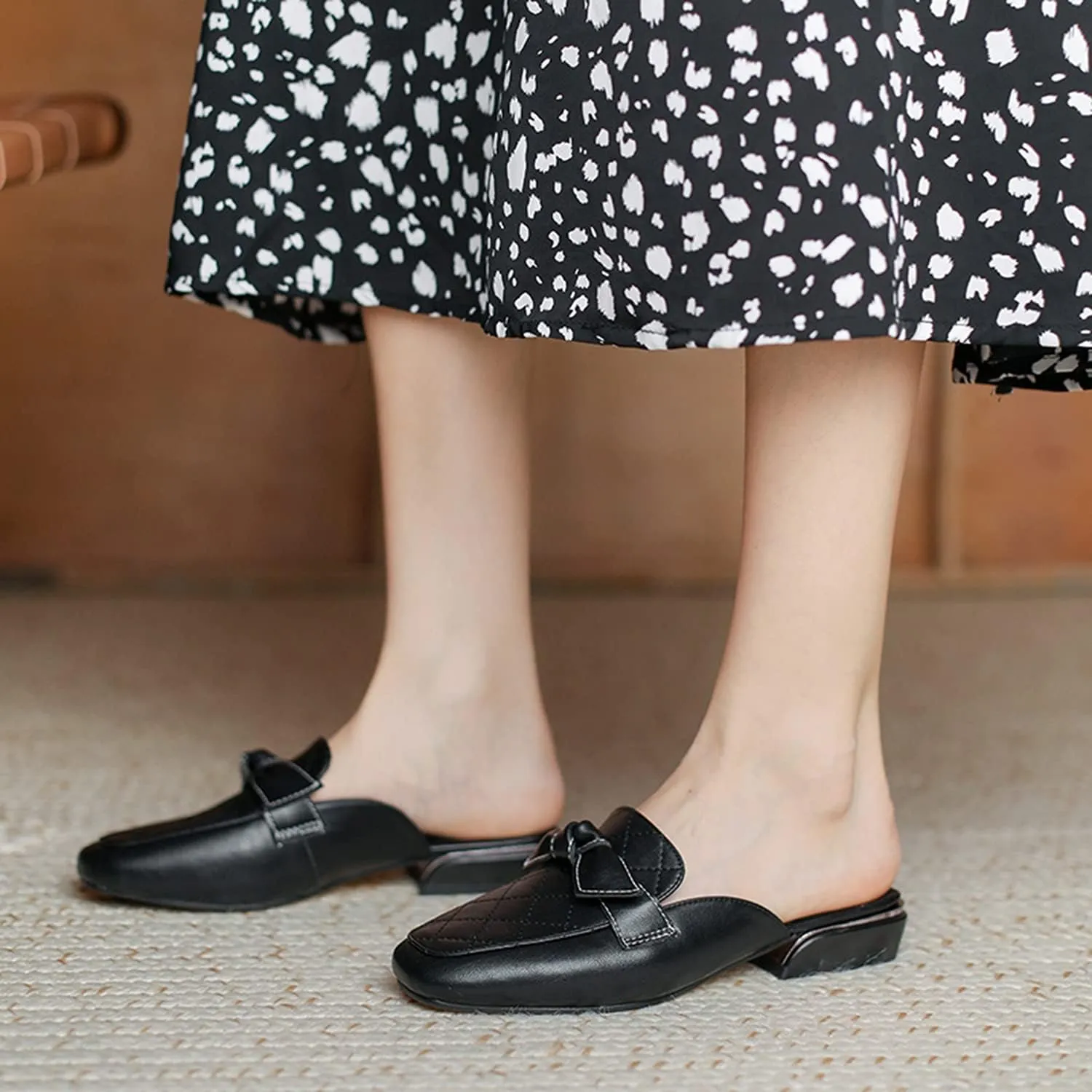 Minishion Summer Mules Shoes for Women Casual Heeled Loafers Slides