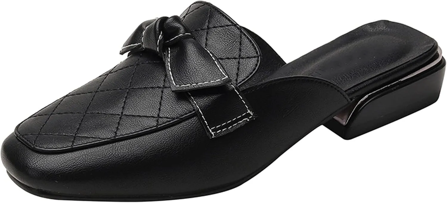 Minishion Summer Mules Shoes for Women Casual Heeled Loafers Slides