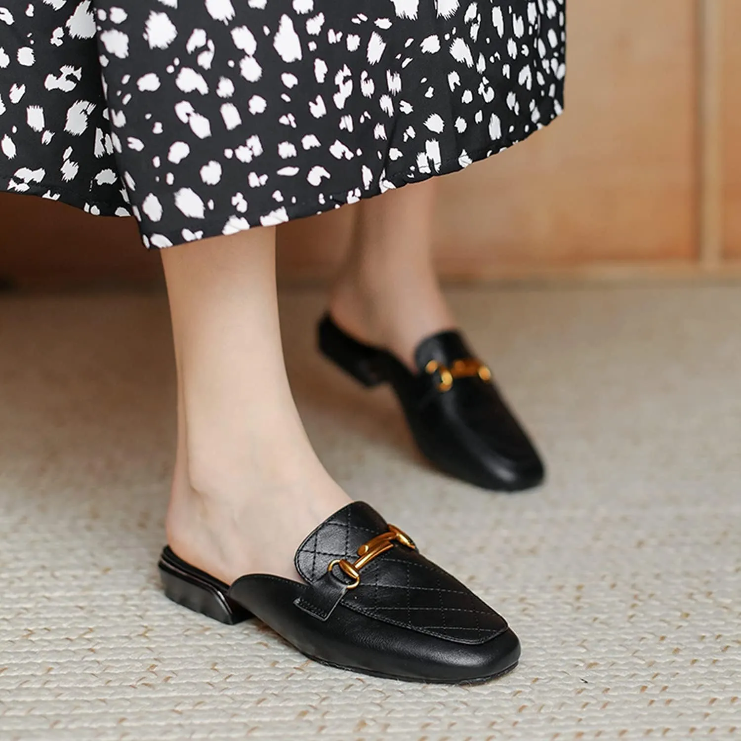 Minishion Summer Mules Shoes for Women Casual Heeled Loafers Slides