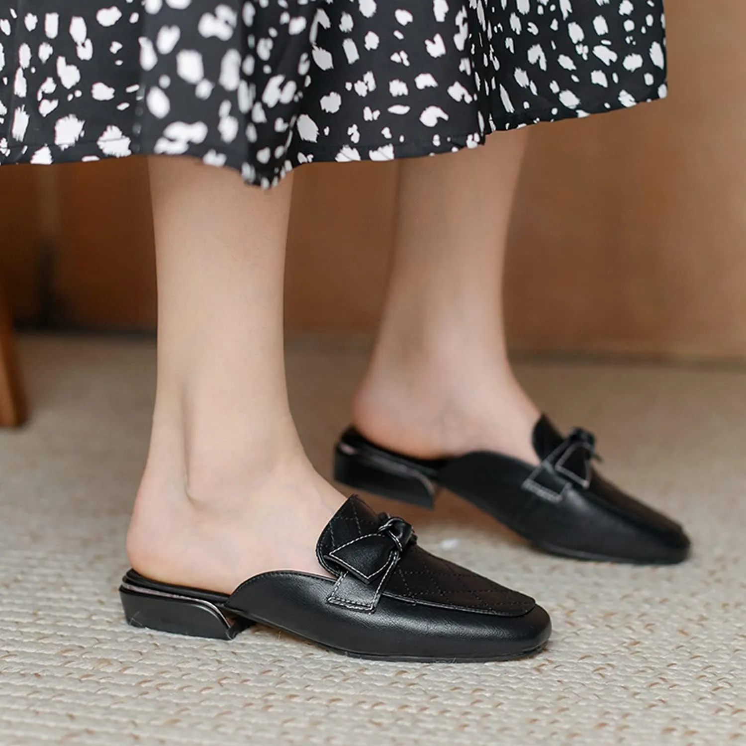Minishion Summer Mules Shoes for Women Casual Heeled Loafers Slides
