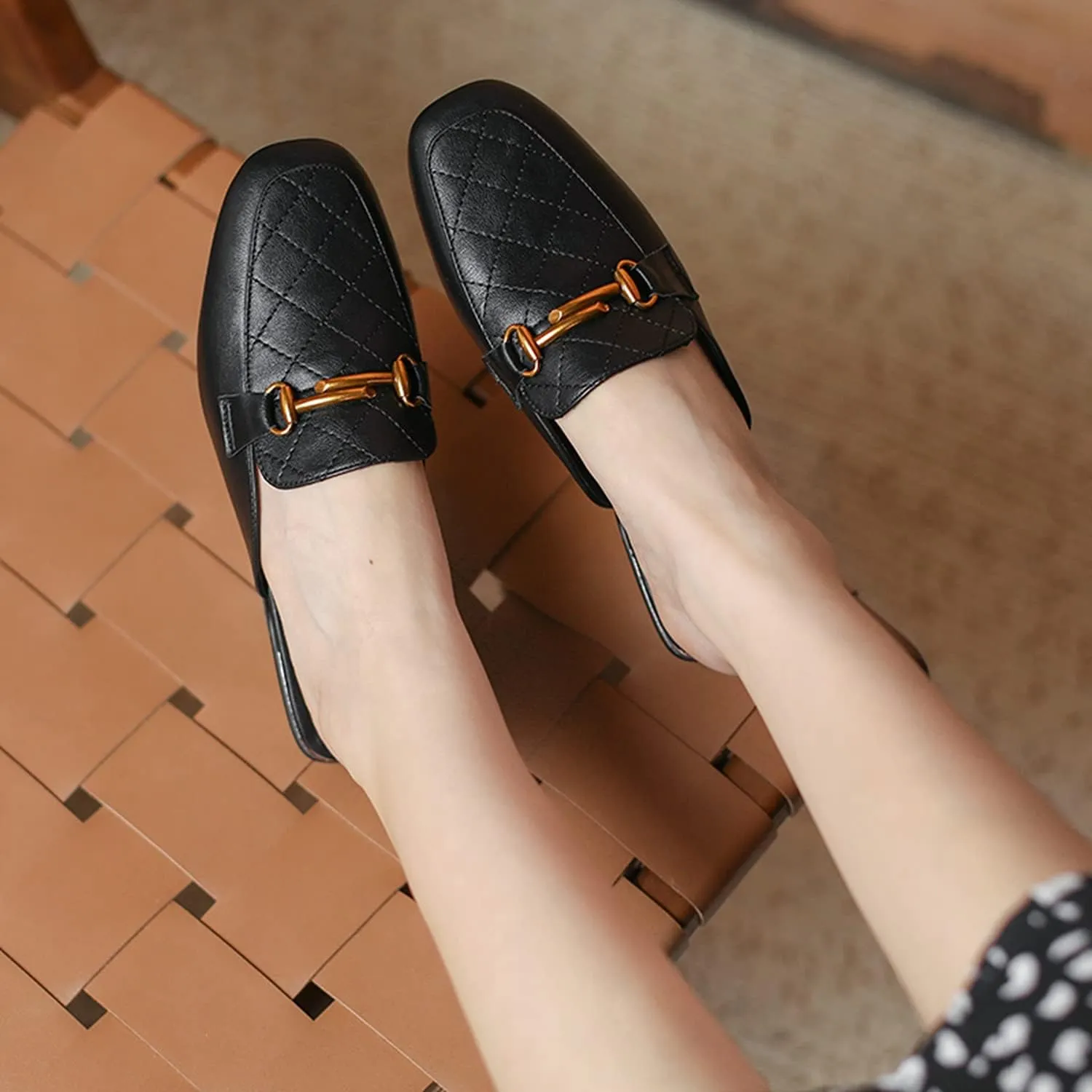 Minishion Summer Mules Shoes for Women Casual Heeled Loafers Slides
