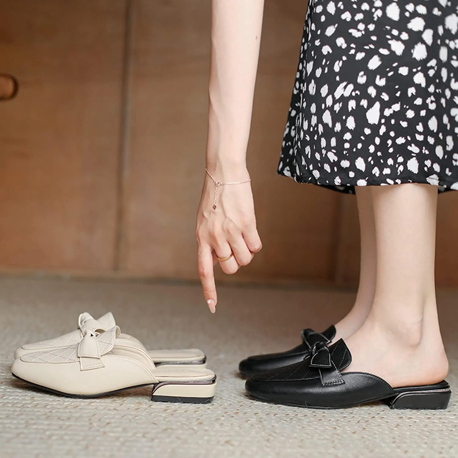 Minishion Summer Mules Shoes for Women Casual Heeled Loafers Slides