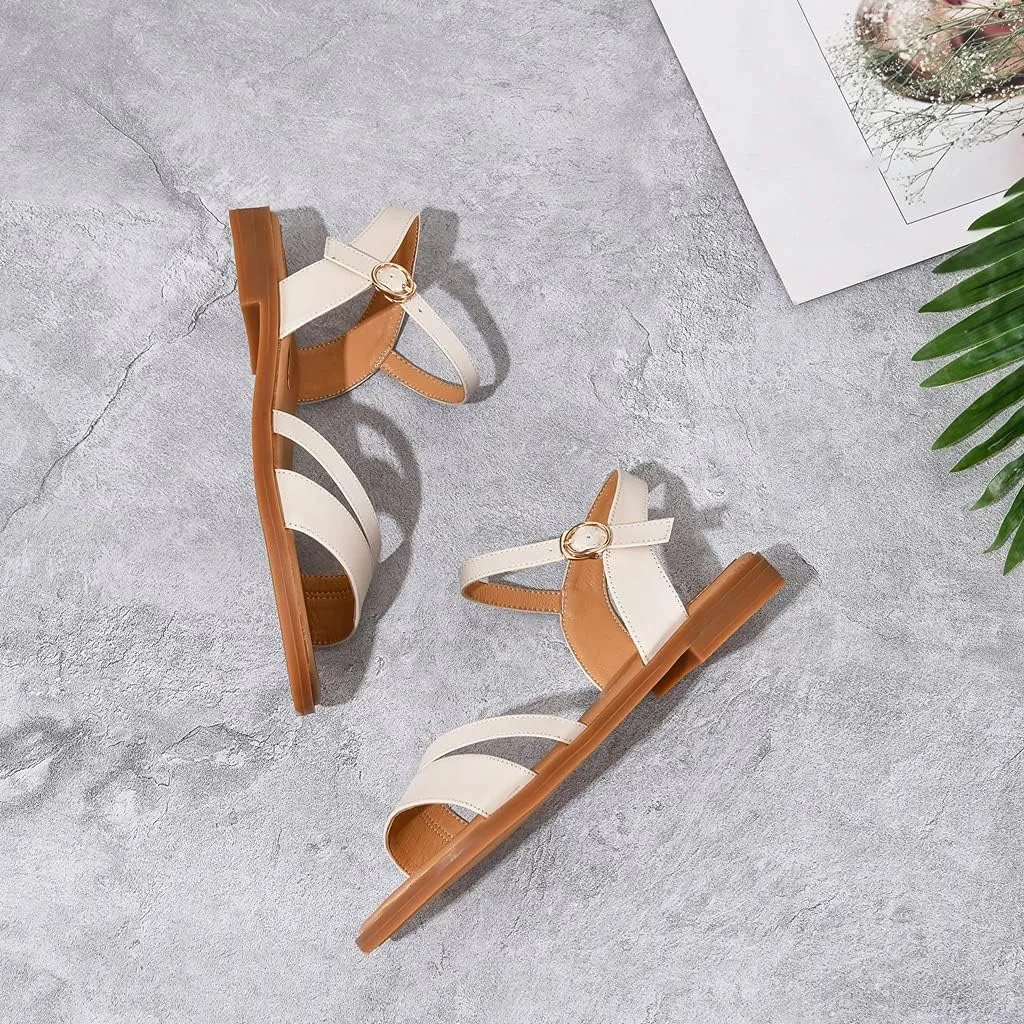 MIOKE Women's Casual Strappy Flat Flipflops Sandals Clip Toe Summer Beach Thong Gladiator Roman Shoes