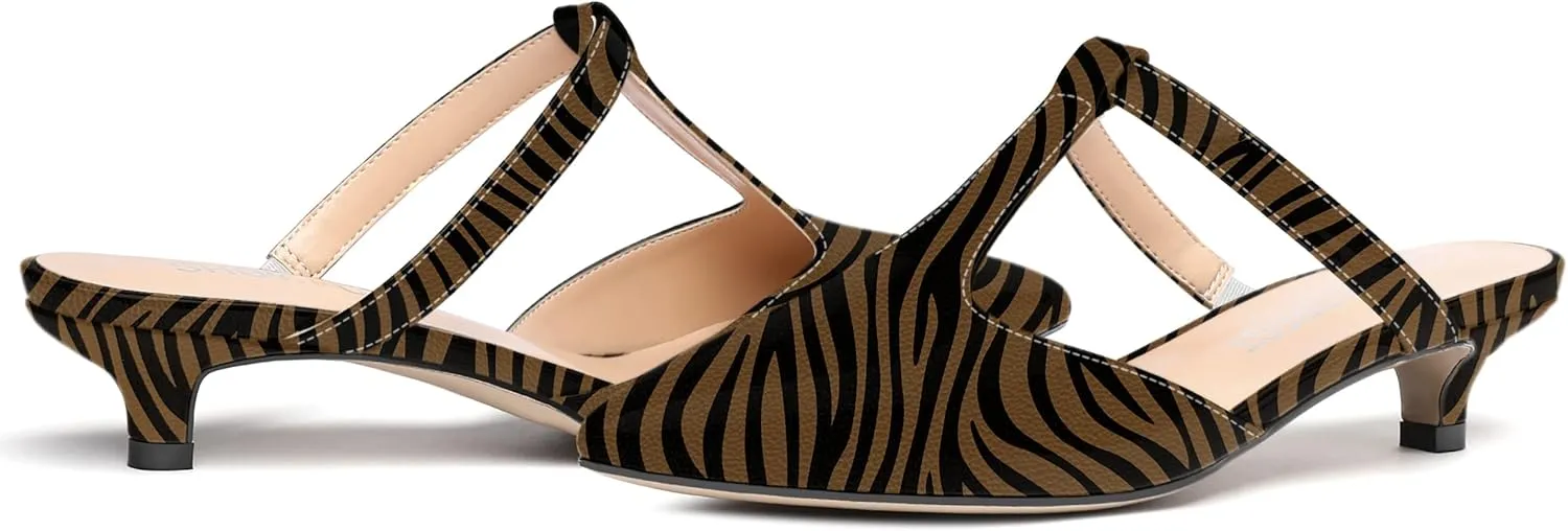MODENCOCO Women's T Strap Pointed Toe Dress Party Slip On Comfortable Patent Kitten Low Heel Mules Shoes 1.5 Inch