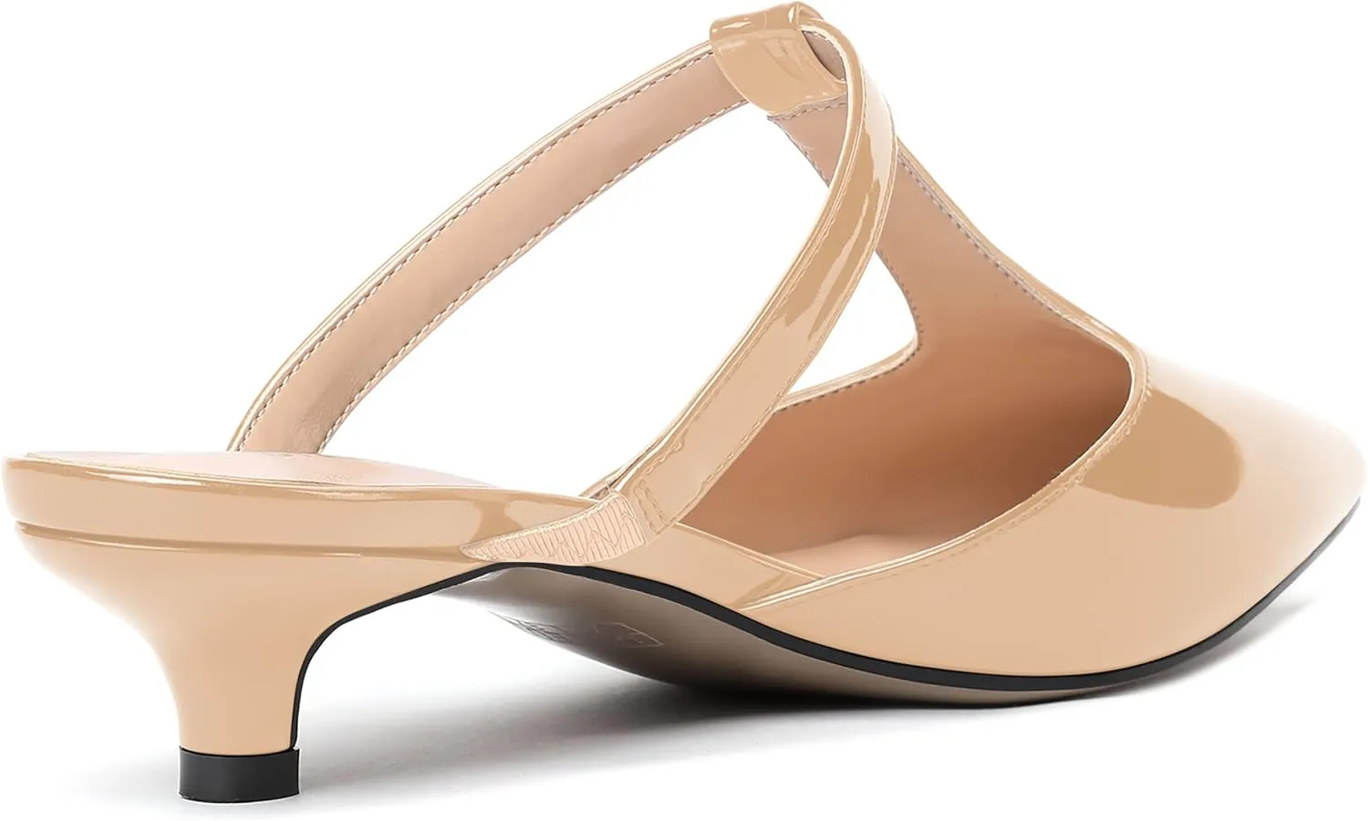 MODENCOCO Women's T Strap Pointed Toe Dress Party Slip On Comfortable Patent Kitten Low Heel Mules Shoes 1.5 Inch
