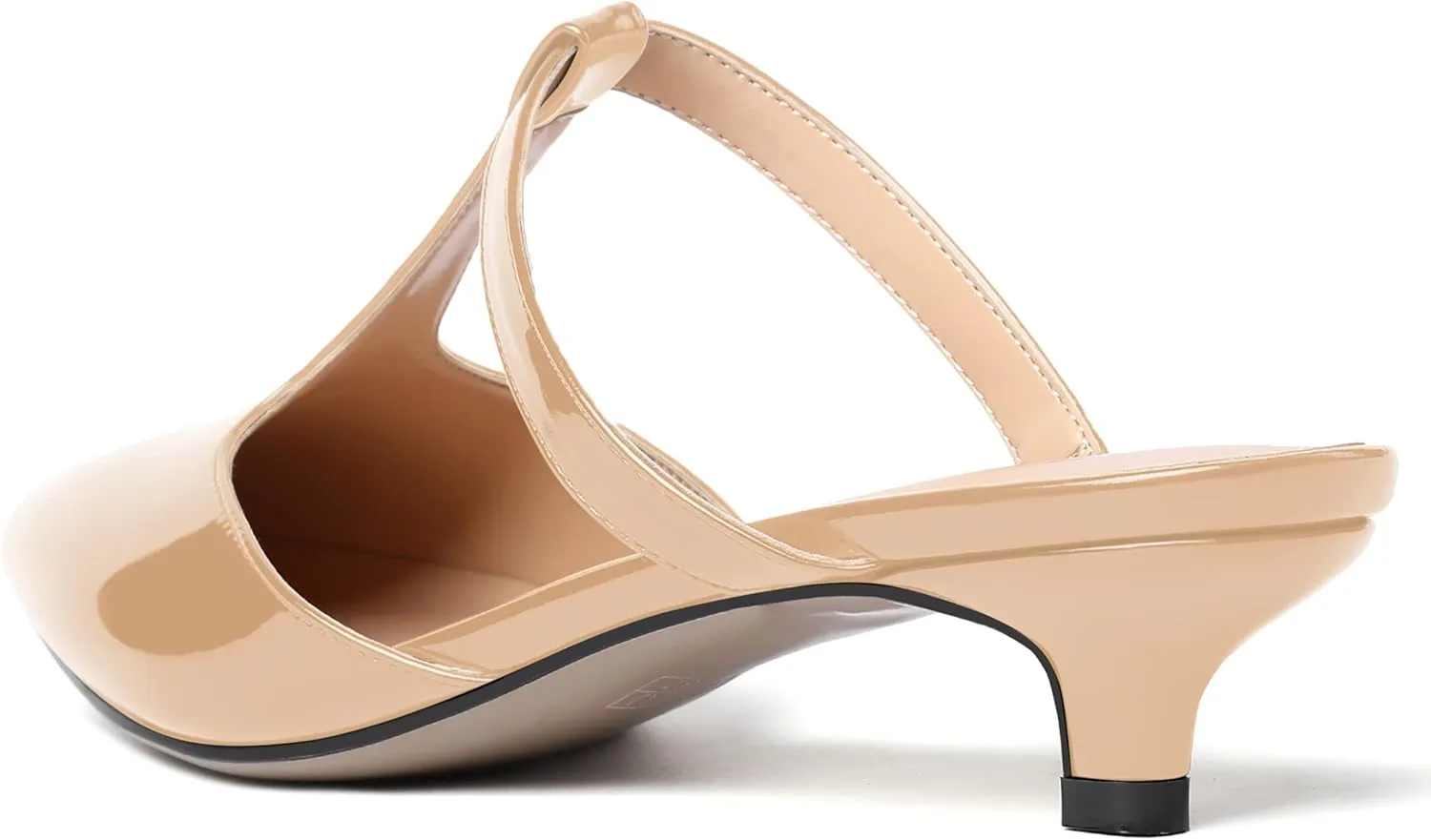 MODENCOCO Women's T Strap Pointed Toe Dress Party Slip On Comfortable Patent Kitten Low Heel Mules Shoes 1.5 Inch