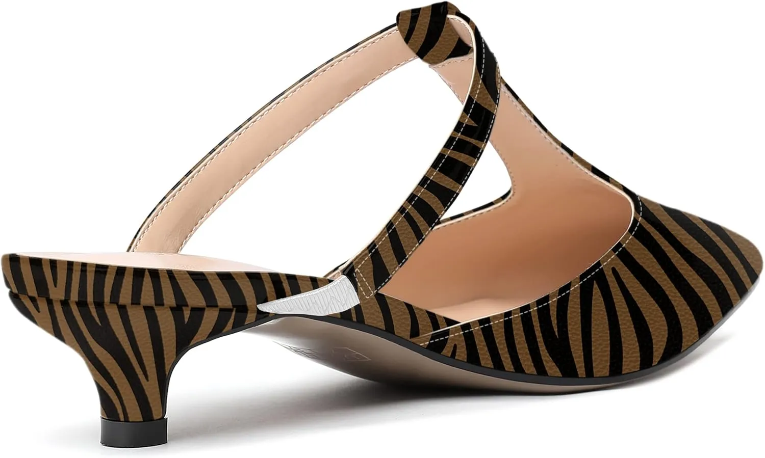 MODENCOCO Women's T Strap Pointed Toe Dress Party Slip On Comfortable Patent Kitten Low Heel Mules Shoes 1.5 Inch