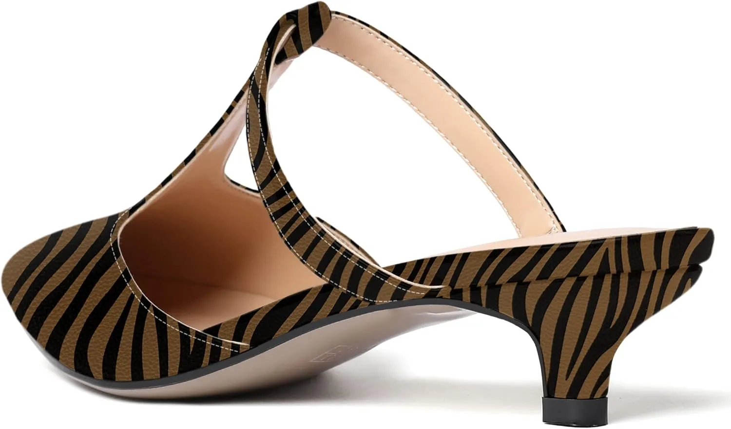 MODENCOCO Women's T Strap Pointed Toe Dress Party Slip On Comfortable Patent Kitten Low Heel Mules Shoes 1.5 Inch