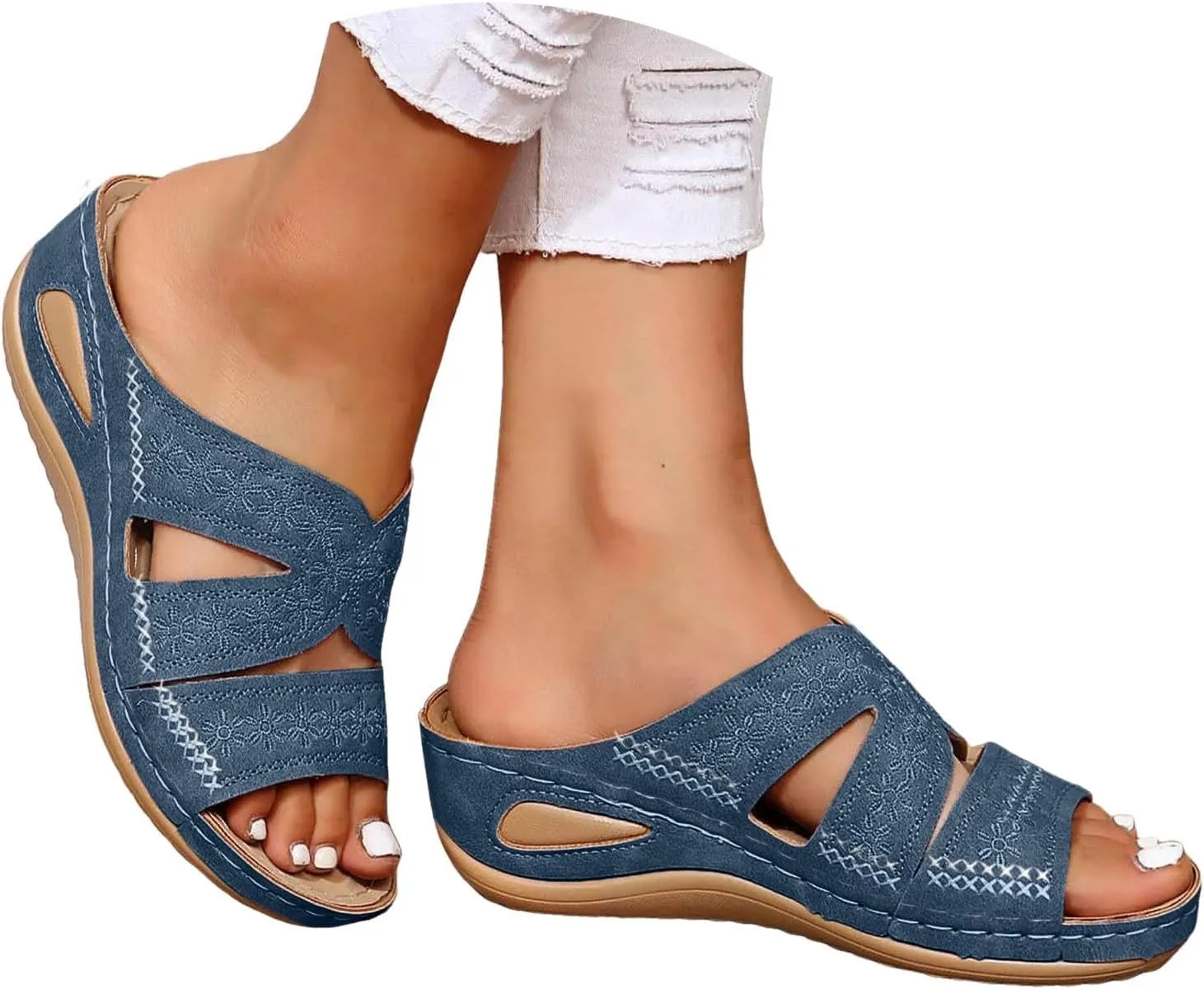 Pring And Summer Women's Wedges Thick Soled Sequined Flip Flops Wedge Heeled Fashionable Womens Breathable Walking Sandals Vacation Indoor Outdoor Lightweight Casual Dress Retro
