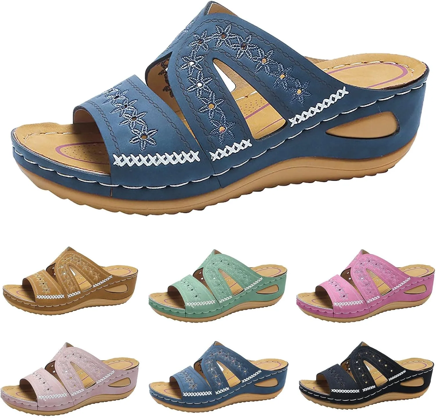 Pring And Summer Women's Wedges Thick Soled Sequined Flip Flops Wedge Heeled Fashionable Womens Breathable Walking Sandals Vacation Indoor Outdoor Lightweight Casual Dress Retro