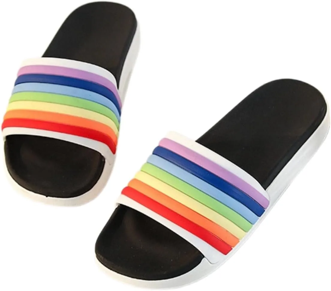 Rainbow Shower Flip Flops for Women, Fashionable, Colorful, Non-Slip, Indoor-Outdoor Use