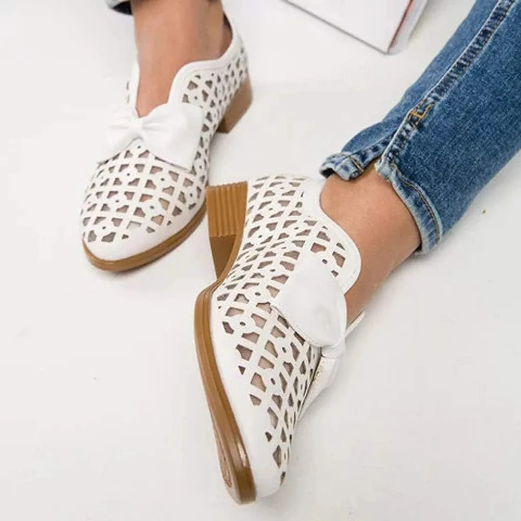 Sandals for Women Platform, Pointed Toe Breathable Wedges Loafers Bowknot Hollow Out Walking Shoes Beach Casual Sandals