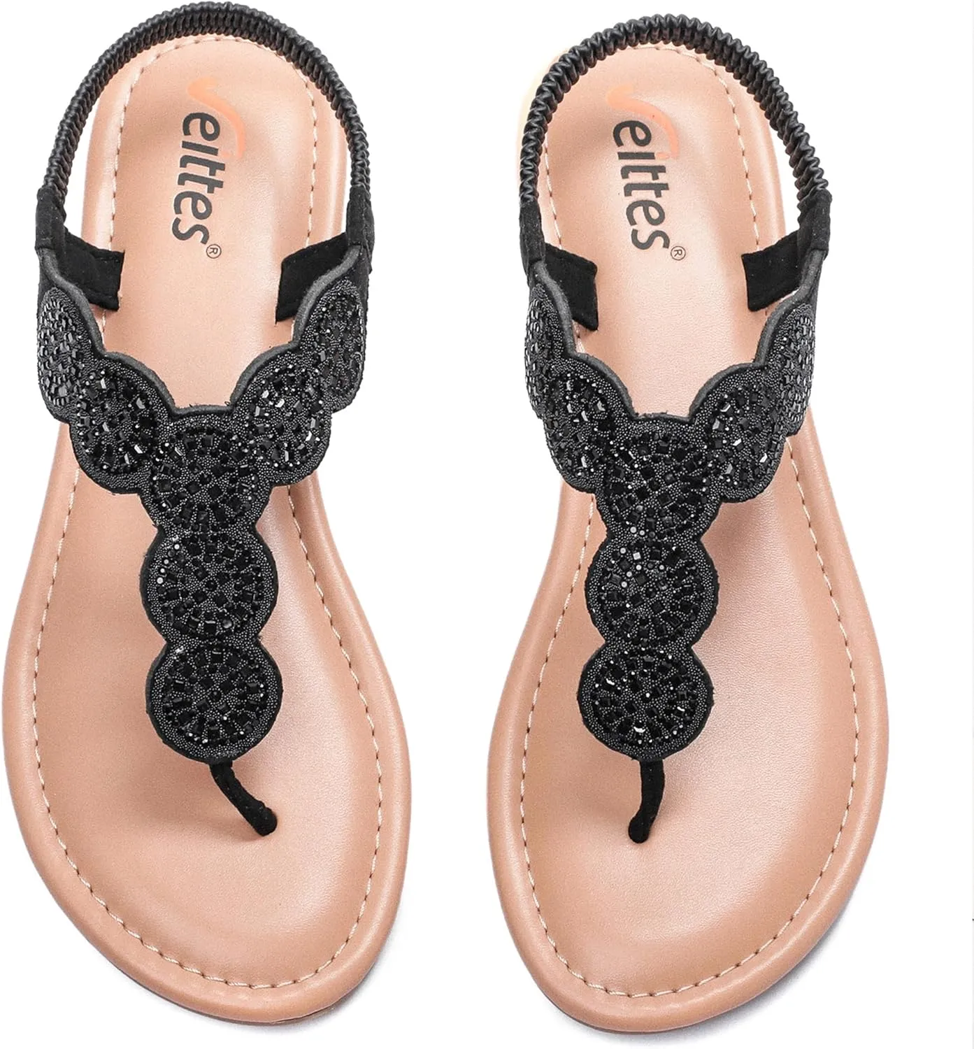 Veittes Women's Flat Slide Sandals - Fashionable Elastic Ankle Strap Comfortable Flat Summer Sandals.