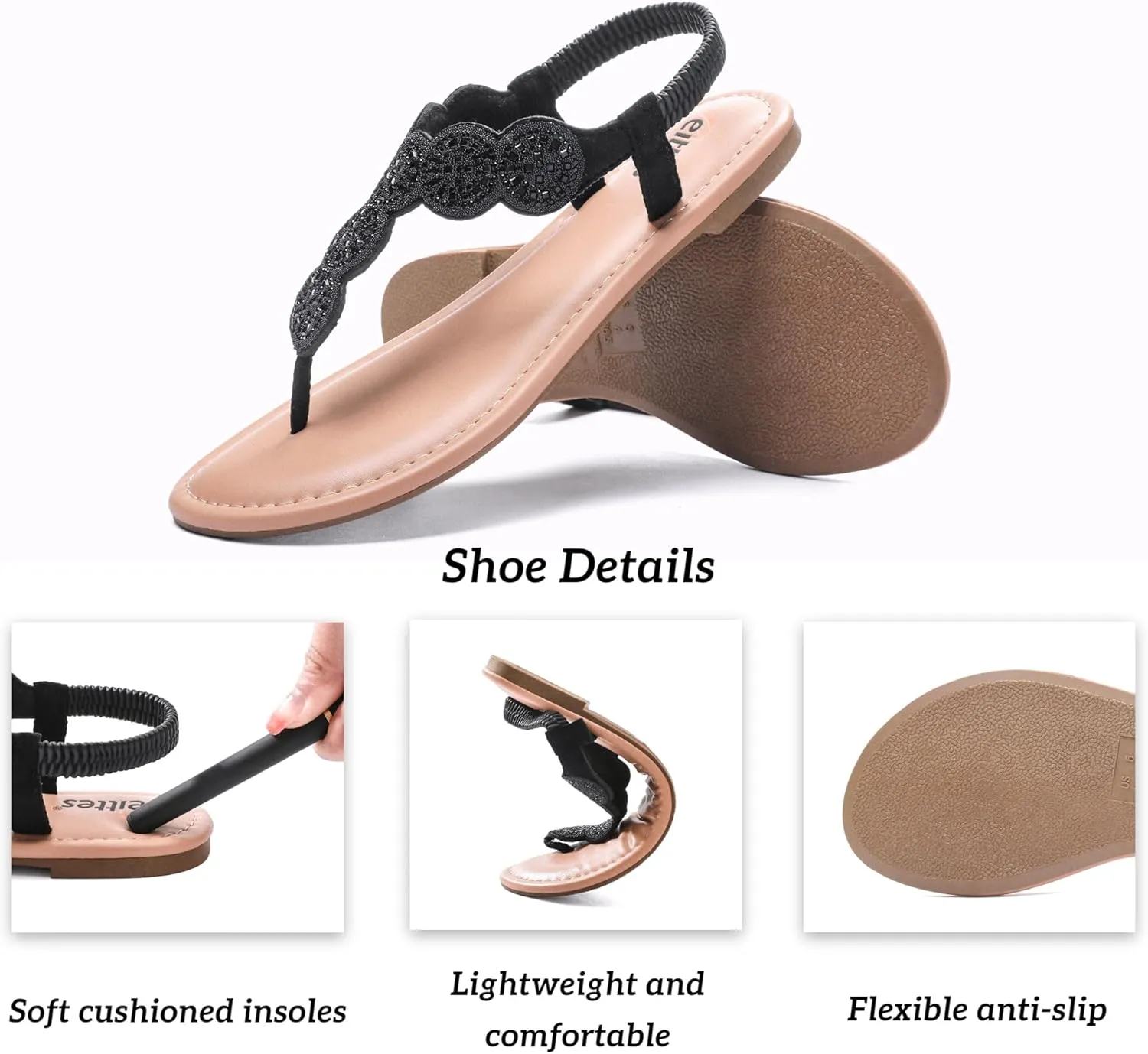Veittes Women's Flat Slide Sandals - Fashionable Elastic Ankle Strap Comfortable Flat Summer Sandals.