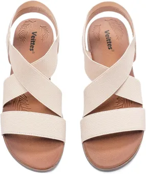 Veittes Women's Flat Slide Sandals - Fashionable Elastic Ankle Strap Comfortable Flat Summer Sandals.