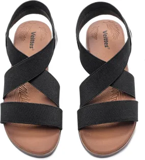 Veittes Women's Flat Slide Sandals - Fashionable Elastic Ankle Strap Comfortable Flat Summer Sandals.