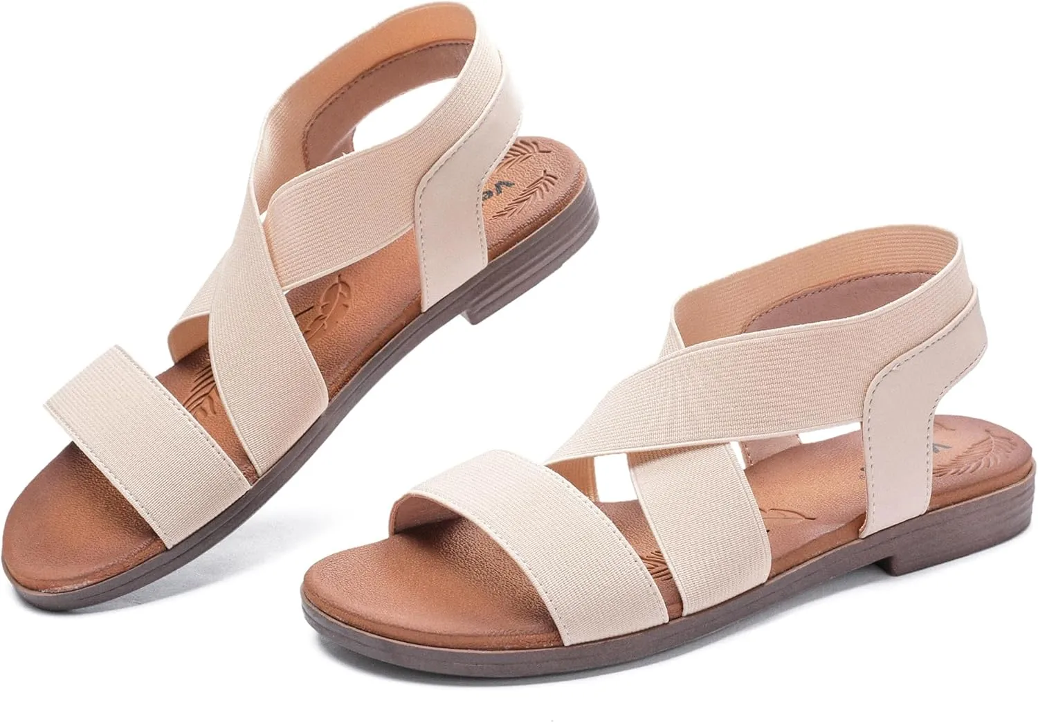 Veittes Women's Flat Slide Sandals - Fashionable Elastic Ankle Strap Comfortable Flat Summer Sandals.