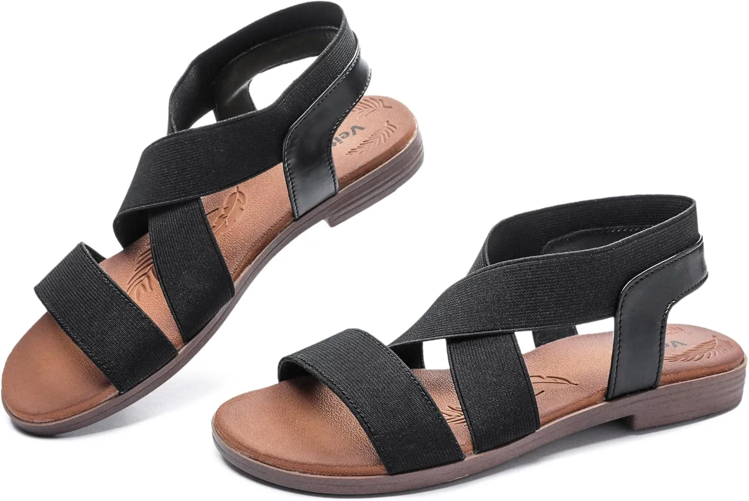 Veittes Women's Flat Slide Sandals - Fashionable Elastic Ankle Strap Comfortable Flat Summer Sandals.