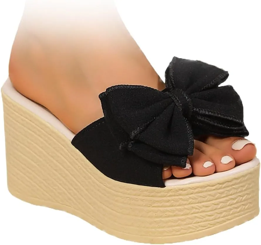 Women's thick-soled wedge sandals, wedge flip-flops, beach sandals, fashionable canvas slippers, summer flip-flops
